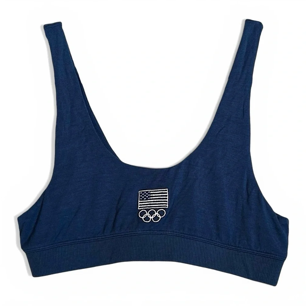 SKIMS Team USA Olympic Sleep Bra Blue Logo Lounge Bralette Large NWT
